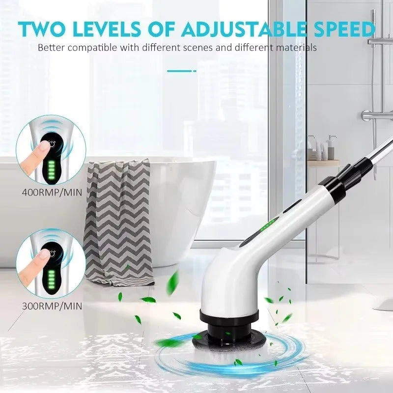 Rizano 9-in-1 Cordless Electric Spin Scrubber – Rechargeable Cleaning Brush with Adjustable Handle