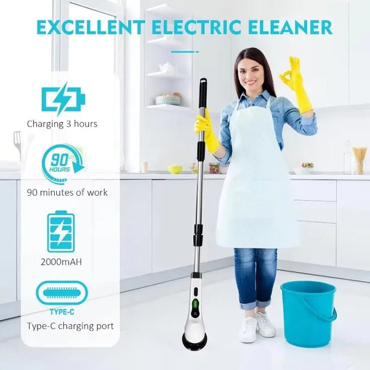 Rizano 9-in-1 Cordless Electric Spin Scrubber – Rechargeable Cleaning Brush with Adjustable Handle