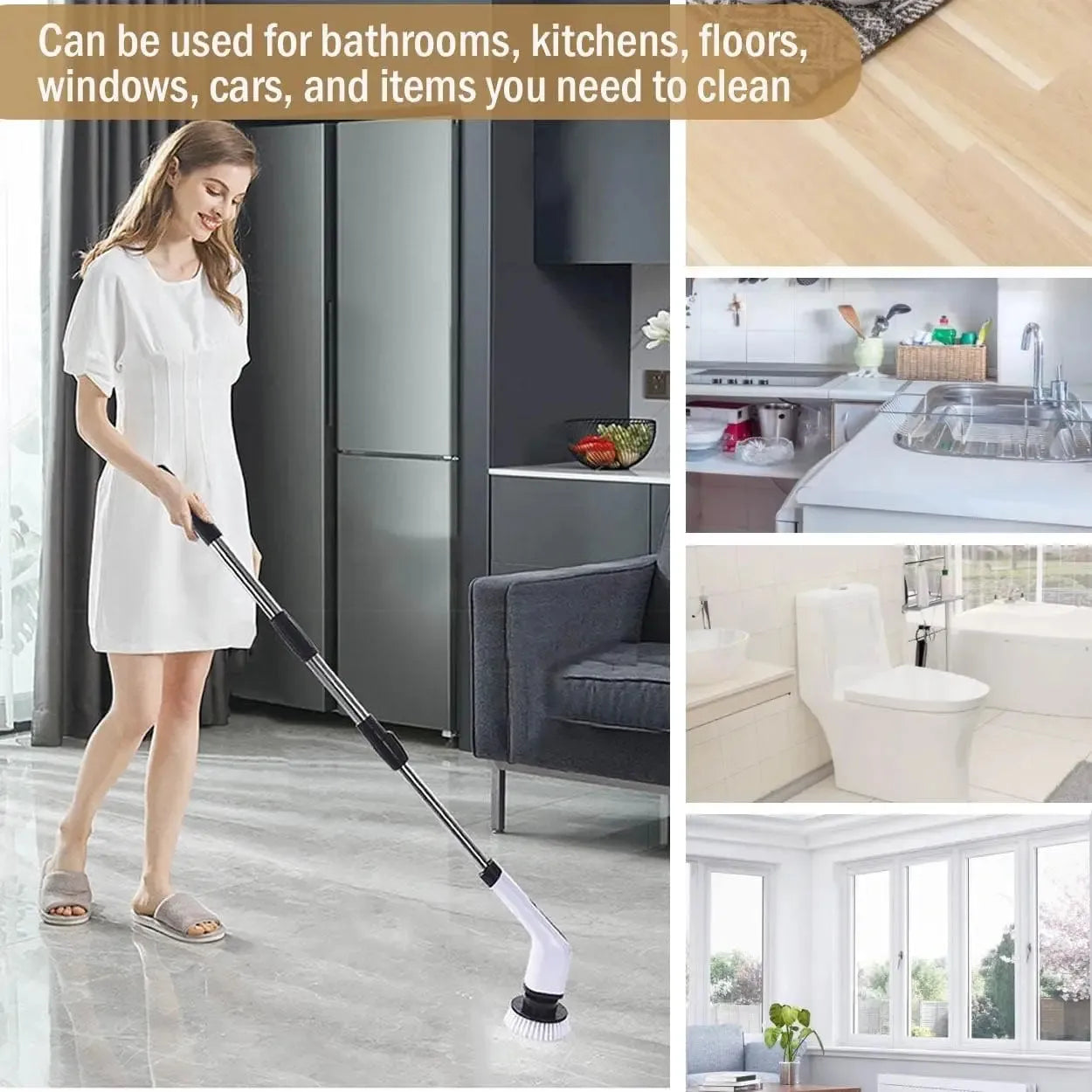 Rizano 9-in-1 Cordless Electric Spin Scrubber – Rechargeable Cleaning Brush with Adjustable Handle
