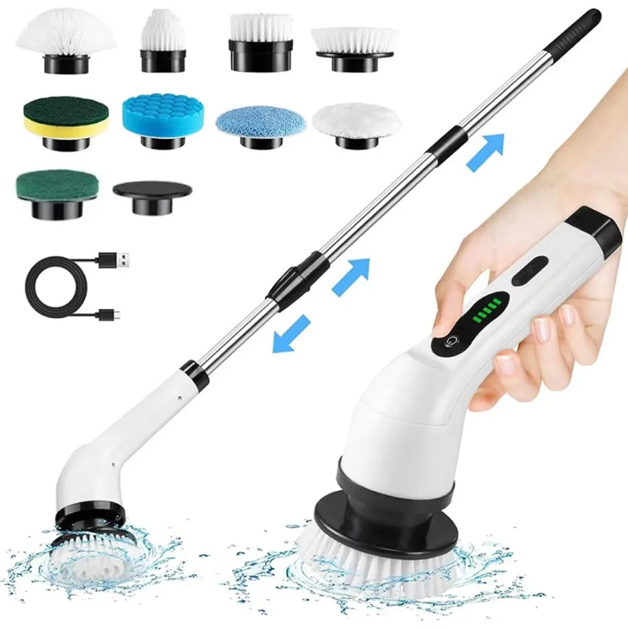Rizano 9-in-1 Cordless Electric Spin Scrubber – Rechargeable Cleaning Brush with Adjustable Handle