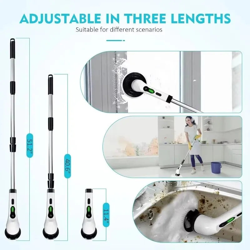 Rizano 9-in-1 Cordless Electric Spin Scrubber – Rechargeable Cleaning Brush with Adjustable Handle