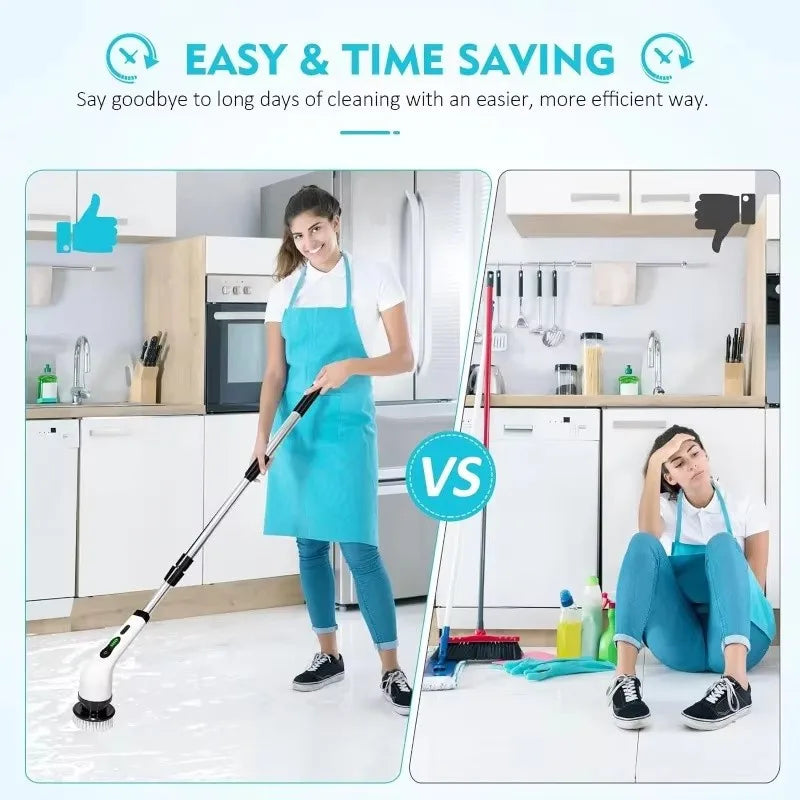 Rizano 9-in-1 Cordless Electric Spin Scrubber – Rechargeable Cleaning Brush with Adjustable Handle