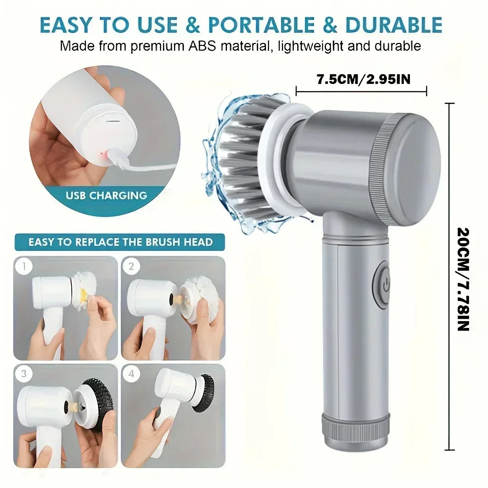 Rizano™ Cordless Electric Spin Scrubber – Rechargeable 5-in-1 Bathroom & Kitchen Cleaning Brush