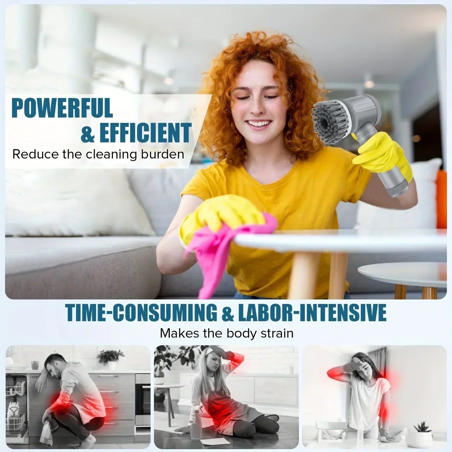 Rizano™ Cordless Electric Spin Scrubber – Rechargeable 5-in-1 Bathroom & Kitchen Cleaning Brush