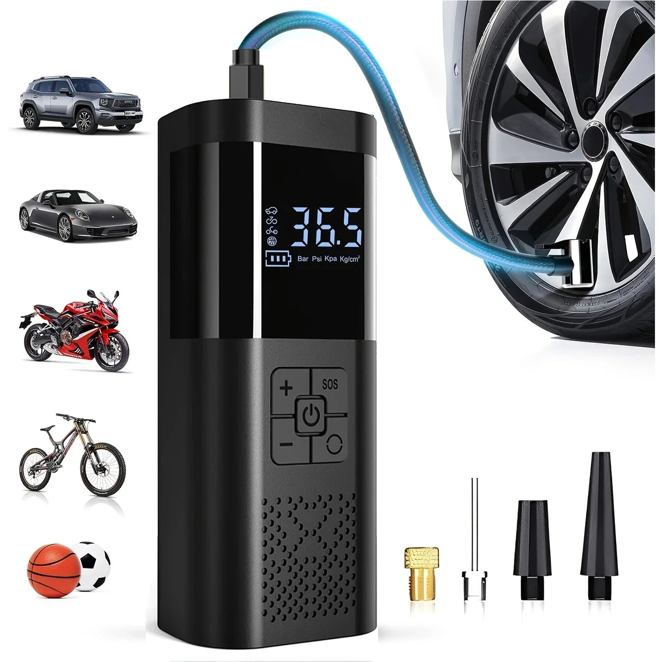 Rizano Cordless 150 PSI Tire Inflator – Portable Air Compressor with Digital Pressure Gauge