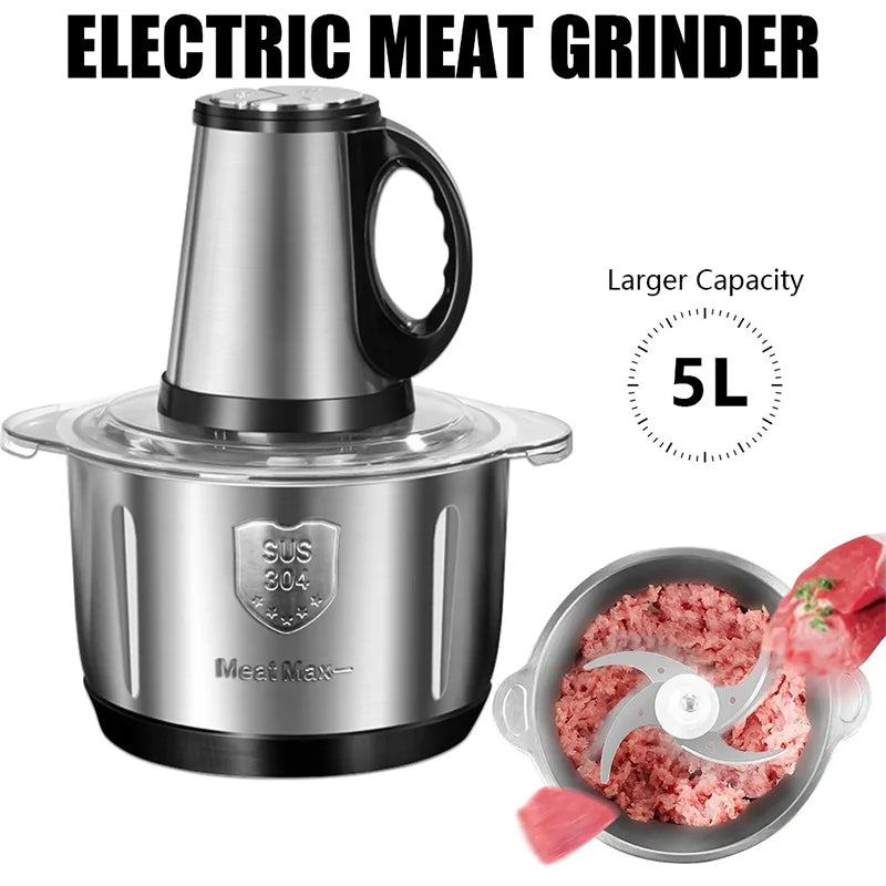 Rizano 5L Electric Food Processor – Stainless Steel Meat Grinder & Vegetable Chopper
