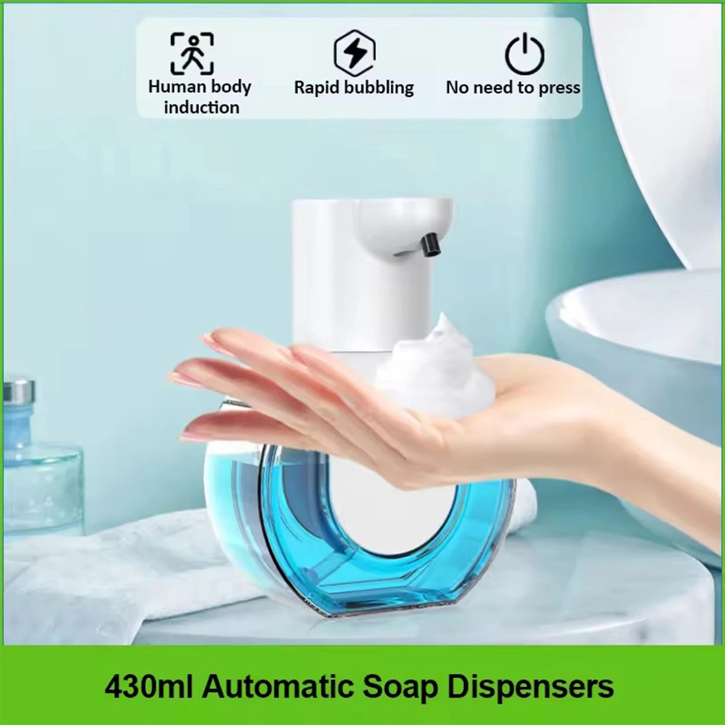 Rizano Automatic Touchless Foam Soap Dispenser – 430ml Rechargeable Sensor Soap Dispenser