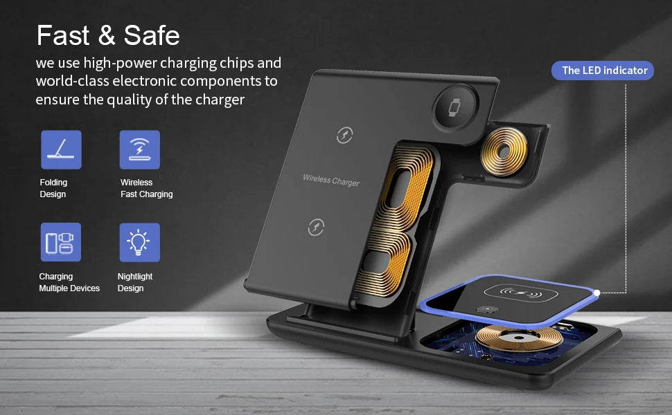 Rizano™ 3-in-1 Foldable Wireless Charging Station for iPhone, Apple Watch & AirPods