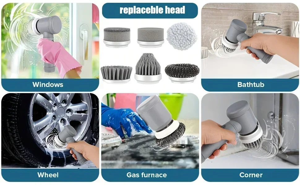 Rizano™ Cordless Electric Spin Scrubber – Rechargeable 5-in-1 Bathroom & Kitchen Cleaning Brush