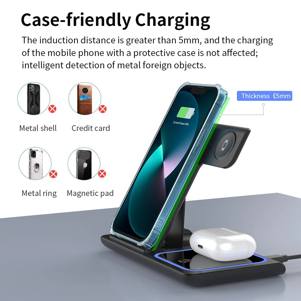 Rizano™ 3-in-1 Foldable Wireless Charging Station for iPhone, Apple Watch & AirPods
