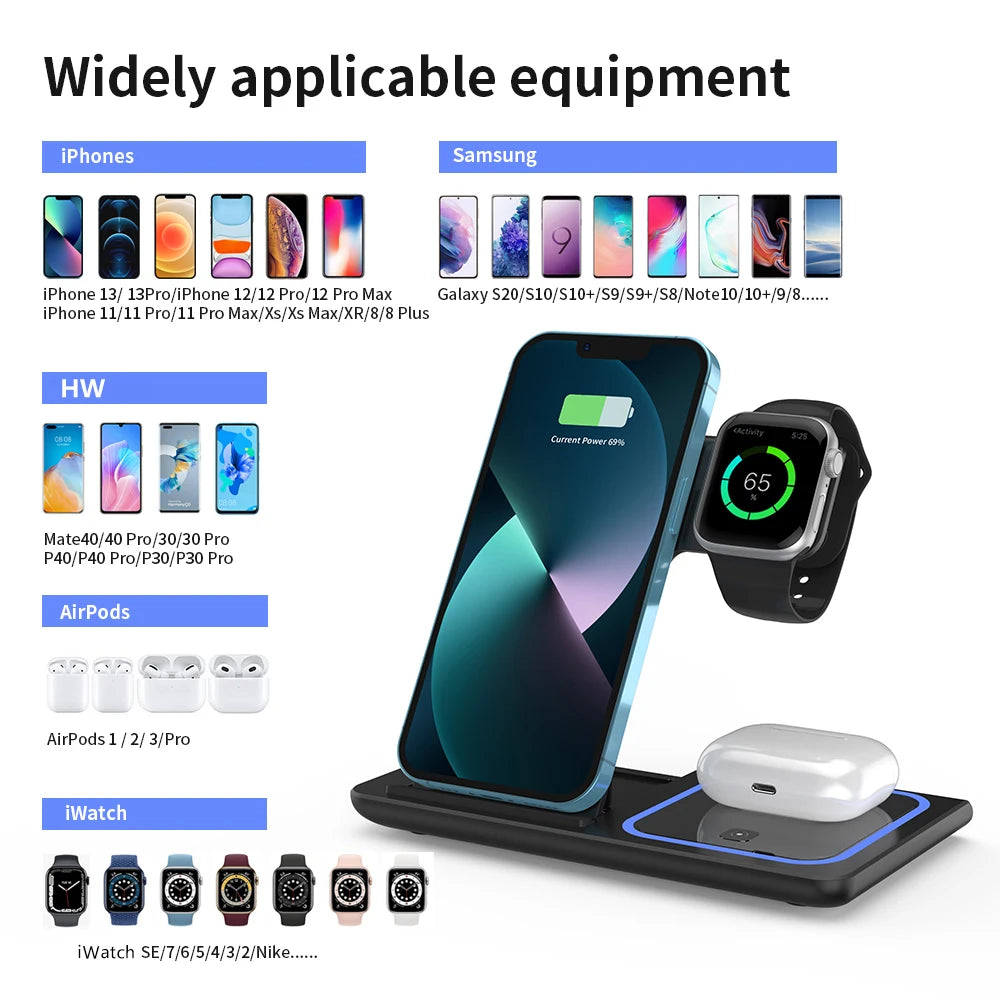 Rizano™ 3-in-1 Foldable Wireless Charging Station for iPhone, Apple Watch & AirPods