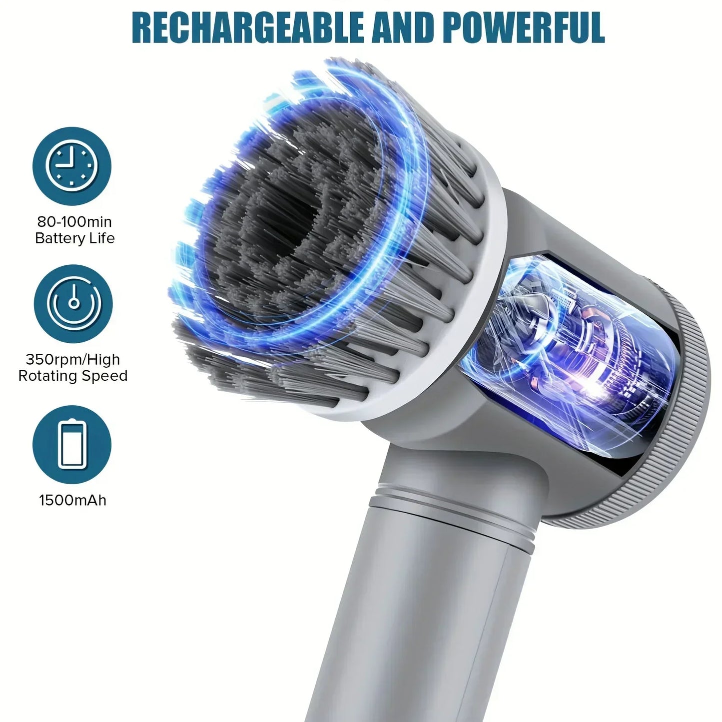 Rizano™ Cordless Electric Spin Scrubber – Rechargeable 5-in-1 Bathroom & Kitchen Cleaning Brush