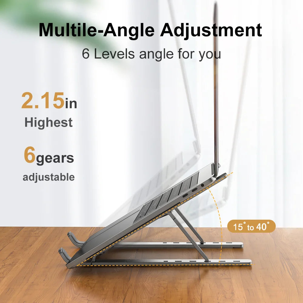 Rizano Adjustable Aluminum Laptop Stand – Foldable Ergonomic Notebook Holder