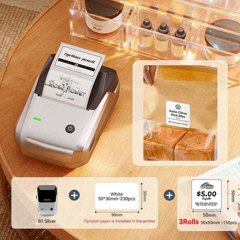 NIIMBOT B1 Wireless Bluetooth Thermal Label Printer – Portable Inkless Sticker & Barcode Maker